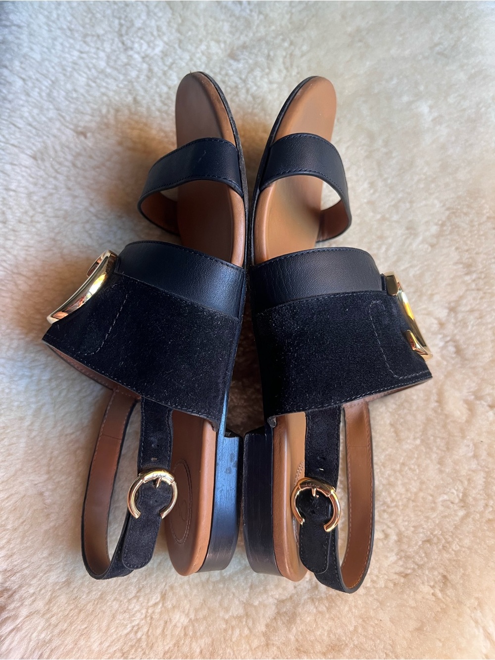 CHLOE C Slingback Sandals Sz 39 US 9 Suede Leather Black Chic Luxury Summer - Picture 15 of 16